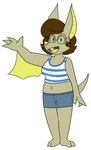 2019 2_toes 3_toes 4_fingers absurd_res anthro barefoot bat bat_ears bat_wings big_ears biped black_eyebrows black_eyes black_eyewear black_glasses blue_bottomwear blue_clothing blue_piercing blue_skirt bottomwear breasts brown_hair buckteeth button_skirt cheek_tuft chokovit_(artist) clothed clothed_anthro clothed_female clothing colored denim denim_bottomwear denim_clothing denim_skirt digital_drawing_(artwork) digital_media_(artwork) eyebrow_through_hair eyebrows eyelashes eyewear facial_tuft feet female female_anthro fingers freckles full-length_portrait fur fur_tuft gesture glasses hair hi_res looking_at_viewer mammal megabat melodie_plantain membrane_(anatomy) membranous_wings midriff navel open_mouth open_smile pattern_clothing pattern_shirt pattern_tank_top pattern_topwear piercing portrait prick_ears round_glasses shirt simple_eyes skirt smile solo striped_clothing striped_shirt striped_tank_top striped_topwear stripes stud_piercing tail tan_body tan_ears tan_fur tan_tail tan_tuft tank_top teeth toes tongue tongue_piercing topwear translucent translucent_hair tuft waving waving_at_viewer white_clothing white_shirt white_tank_top white_topwear wings yellow_freckles yellow_inner_ear yellow_membrane yellow_mouth yellow_nose yellow_tongue