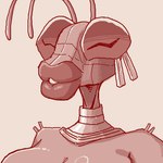 2024 antennae_(anatomy) anthro arthropod big_breasts big_eyes breasts bust_portrait compound_eyes digital_drawing_(artwork) digital_media_(artwork) ear_piercing ear_ring female huge_lips image_comics insect invincible_(comics) invincible_(tv_series) lips low_res monochrome neck_ring no_irises piercing portrait pupils ring_piercing sepia solo thick_lips thin_neck thraxan three-quarter_view unusual_pupils yugamorgan