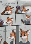 anthro brown_eyes canid canine drinking drunk embarrassed empty_bottle father_(lore) fox hi_res holding_object kitchen male male_anthro mammal parent_(lore) solo spanish_text substance_intoxication surprised_expression text translated wine_bottle wolfyalex96