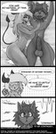 animal_genitalia animal_penis anthro balls big_breasts breasts canine_genitalia canine_penis comic cuddling dialogue english_text female genitals hi_res male monochrome penis shamziwhite species_request tagme text