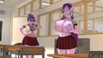 16:9 3d_(artwork) angry anthro anthrofied anthroponiessfm areola big_breasts bottomwear breasts classroom classroom_desk clothing desk digital_media_(artwork) duo equid equine eyes_closed eyewear female friendship_is_magic furniture glasses glowing hair hair_bun hand_on_breast hasbro hi_res horn mammal miniskirt my_little_pony mythological_creature mythological_equine mythology nipples panties school school_uniform shirt skirt sparkles starlight_glimmer_(mlp) table topwear twilight_sparkle_(mlp) underwear unicorn uniform widescreen