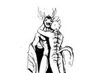 2022 anthro antlers black_and_white casual_nudity clothing deer deer_admiral_(hladilnik) domestic_cat duo facial_hair felid feline felis hi_res hladilnik horn hug imminent_sex male male/male mammal marine monochrome mostly_nude nude pinniped ship's_catboy_(hladilnik) sideburns sketch social_nudity striped_back undressing walrus