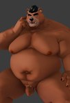 3d_(artwork) anthro balls bear belly black_hair brown_body brown_fur digital_media_(artwork) flaccid foreskin fur genitals hair hi_res male mammal moobs navel nipples nude oaks16 overweight penis solo