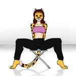 1:1 2021 3_toes anthro barefoot black_bottomwear black_clothing black_eyes black_nose black_pants black_spots bottomwear bra brown_hair cheetah closed_smile clothed clothed_anthro clothed_female clothing collarbone colored digital_drawing_(artwork) digital_media_(artwork) dipstick_tail feet felid feline female flavia_(therealaisek) fur furniture hair hands_behind_back hi_res long_hair long_tail looking_at_viewer mammal markings mouth_closed multicolored_body multicolored_fur navel on_stool pants purple_bra purple_clothing purple_sports_bra purple_underwear shaded simple_background sitting smile smiling_at_viewer solo sports_bra spots spotted_body spotted_fur spotted_markings spotted_tail spread_legs spreading stool tail tail_markings therealaisek thin_eyebrows toes underwear white_body white_fur white_tail_tip yellow_body yellow_fur yellow_tail