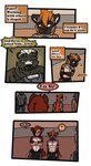 2018 anthro biped collar comic detailed_background dialogue english_text fur group hair havoc_(tatsuchan18) hi_res hyena male mammal open_mouth speech_bubble standing tatsuchan18 text text_box