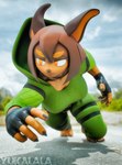 2024 3d_(artwork) 5_toes absurd_res action_pose anthro brown_body brown_fur brown_hair canid canine canis clothing digital_media_(artwork) dobermann dog_knight_rpg domestic_dog feet female fingerless_gloves fur gloves hair handwear hi_res hood mammal pinscher pose rory_(ceehaz) solo toes yukalala