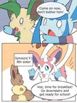 brother_(lore) brother_and_sister_(lore) comic dialogue eevee eeveelution english_text female feral generation_1_pokemon generation_4_pokemon generation_6_pokemon glaceon group hi_res leafeon looking_at_another male nintendo okazu open_mouth pokemon pokemon_(species) sibling_(lore) sister_(lore) sitting sylveon text watermark white_eyes