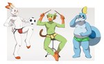 2019 absurd_res anthro ball boxer_briefs boxer_briefs_only briefs briefs_only clothed clothing crimsonrabbit donation_drive drumstick_(musical) eyewear furniture generation_8_pokemon glasses grookey group growth_drive hi_res jockstrap jockstrap_only male nintendo pince-nez pokemon pokemon_(species) rectangular_glasses scorbunny sobble soccer_ball stool topless trio underwear underwear_only