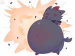 2023 addde artist_logo belly big_belly bursting dated explosion generation_5_pokemon hi_res inflation logo navel nintendo pokemon pokemon_(species) popping sequence zorua