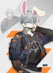 absurd_res anthro anthrofied clothing fur green_eyes grey_hair hair hi_res jacket kemono lagomorph leporid long_ears male mammal mihoyo rabbit solo topwear uwas_art white_body white_fur wise_(zenless_zone_zero) zenless_zone_zero