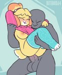 2020 animal_crossing anthro balls bitebox64 blush breasts bridal_carry bridal_carry_position canid canine canis carrying_another clothing digital_media_(artwork) domestic_dog duo female fur genitals glans hair human human_on_anthro humanoid_genitalia humanoid_penis imminent_sex interspecies isabelle_(animal_crossing) legwear male male/female male_on_anthro mammal nintendo nude one_breast_out open_mouth penis shih_tzu simple_background smile standing sweater topwear toy_dog yellow_body yellow_fur