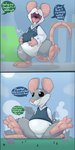 Rating: q
ID: 5655698
Date: 2025-06-20 13:31:01 -0400
Status: active
Score: 24
anthro belly blue_background body_size_growth clothing denaturedalbumin english_text fur grey_body grey_fur group growth hi_res laszlo_(denaturedalbumin) macro male mammal murid murine overweight rat rodent shirt simple_background size_transformation speech_bubble text topwear transformation post #5655698
