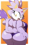 absurd_res anthro axel-rosered big_butt blaze_the_cat blush breasts butt domestic_cat felid feline felis female hi_res huge_butt mammal monokini overweight overweight_anthro overweight_female sega side_boob solo sonic_the_hedgehog_(series) yellow_eyes