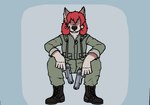 2024 activision akimbo anthro armor biped brown_body brown_fur call_of_duty call_of_duty:_black_ops canid canine canis changeling_tale clothed clothing crouching digital_media_(artwork) dual_weapon dual_wielding etching female fingers flak_jacket fully_clothed fur grey_body grey_fur gun hair handgun holding_gun holding_object holding_ranged_weapon holding_weapon jessie_(changeling_tale) mammal messy_hair military military_uniform mythological_canine mythological_creature mythology pistol pistols ranged_weapon red_hair rolled_up_sleeves sherrifdoggo simple_background sitting solo tan_body tan_fur uniform weapon were werecanid werecanine werewolf wolf