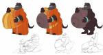 andromorph andromorph/male anthro canid canine canis clothing domestic_dog duo genitals hi_res intersex intersex/male male mammal mature_male min_(artist) monk overweight pathfinder pussy rakshasa_(disambiguation) robe rune simple_background solo transformation white_background