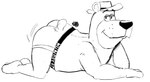 all_fours anthro arm_on_ground bear bedroom_eyes brand brown_bear butt_jiggle chest_down_ass_up clothing hands_behind_head hanna-barbera hat headgear headwear hi_res hunter-husky jiggling jockstrap looking_at_viewer male mammal monochrome mostly_nude narrowed_eyes overweight overweight_anthro overweight_male seductive smile smirk solo tail text underwear ursine waistband yogi_bear yogi_bear_(character)