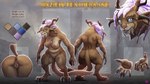 16:9 4_ears 5_fingers anthro anus ass_up big_breasts breasts butt charr felid female fingers fluffy fluffy_tail fur genitals guild_wars hair hi_res horn jewelry mammal model_sheet multi_ear navel nipples np4tch nude pawpads paws pendant pink_hair pussy raziell_feathermane simple_background solo tail widescreen