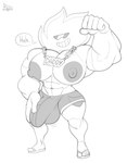 2024 abs alien alien_humanoid big_bulge big_muscles big_nipples big_pecs bobthetanuki bottomwear bulge cartoon_network clothed clothing detailed_bulge eyewear footwear gem_(species) gem_fusion genital_outline grin holding_bulge humanoid intersex male monochrome muscular muscular_humanoid muscular_male nipples not_furry pecs penis_outline sandals shoes shorts simple_background smile solo steven_universe sunglasses sunstone_(steven_universe) teeth text topless white_background