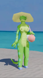 3d_(artwork) 3d_animation animated anthro bag beach breasts clothing day digital_media_(artwork) female footwear genitals green_body green_scales hat headgear headwear hi_res low_poly mikrofagi mostly_nude nipples no_sound outside pussy reptile scales scalie sea shoes short_playtime snake solo tail tongue water webm