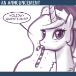 2011 blush candy candy_cane clothing dessert dialogue english_text equid equine female feral food friendship_is_magic hasbro hat headgear headwear horn horse john_joseco mammal monochrome my_little_pony pony princess_celestia_(mlp) simple_background solo text white_background