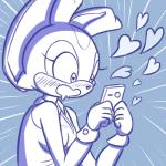 1:1 2019 5_fingers anthro blue_and_white blush bodily_fluids breasts cellphone clothed clothing comic cream_the_rabbit digital_media_(artwork) drooling electronics eyelashes female fingers fur handwear heart_eyes heart_symbol hi_res holding_object holding_phone humor lagomorph leporid loshon mammal monochrome open_mouth phone rabbit saliva sega simple_background smile solo sonic_the_hedgehog_(series) topwear white_body white_fur