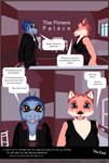 3d_(artwork) ambiguous_gender amphibian anthro canid canine clothed clothing comic dialogue digital_media_(artwork) duo english_text fox furniture hi_res hotel lennox_(mynka) lobby mammal mynka open_mouth raelynn_(mynka) salamander text work_clothes