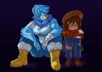 anthro avian bandage beak bird breasts clothed clothing clover_(undertale_yellow) duo female hair hi_res human male mammal martlet_(undertale_yellow) muscular muscular_anthro muscular_female thedarkzircon thick_thighs undertale_(series) undertale_yellow wounded young