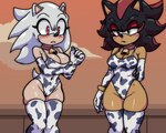 2024 animal_print anthro bell bell_collar big_breasts black_hair blush breast_size_difference breasts broth_nsfw cleavage clothed clothed_anthro clothed_female clothing collar cow_print cow_print_elbow_gloves cow_print_leotard cow_print_thigh_highs cowbell crossgender duo eulipotyphlan female hair hedgehog long_hair mammal medium_breasts mtf_crossgender multicolored_hair red_eyes red_hair sega shadow_the_hedgehog skindentation sonic_the_hedgehog sonic_the_hedgehog_(series) standing tail two_tone_hair white_hair