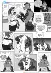 2018 anthro anthrofied breasts clothing comic dialogue dragon earpiece electronics english_text equid equine female friendship_is_magic hasbro hi_res horn male mammal monochrome my_little_pony mythological_creature mythological_equine mythological_scalie mythology pia-sama radio rarity_(mlp) scalie speech_bubble spike_(mlp) tail text unicorn url