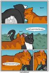 animal_genitalia balls colored comic dialogue digital_drawing_(artwork) digital_media_(artwork) domestic_cat duo english_text felid feline felis feral genitals hi_res jake_(warriors) male male/male mammal outside shaded sheath talking_feral tallstar_(warriors) text thathornycat warriors_(book_series)