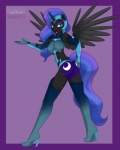 4:5 anthro anthrofied armor biped black_body black_feathers blue_eyes boots breasts butt clothing cosplay costume cutie_mark darkponysoul digital_media_(artwork) equid equine eyeshadow feathered_wings feathers female footwear friendship_is_magic hasbro hi_res high_heeled_boots high_heels horn kloudmutt legwear looking_at_viewer makeup mammal my_little_pony mythological_creature mythological_equine mythology nightmare_moon_(mlp) purple_eyeshadow shoes solo sparkles standing tail thigh_boots thigh_highs third-party_edit winged_unicorn wings