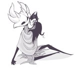 5_fingers ambiguous_gender animal_humanoid anthro arthropod arthropod_humanoid blush blush_lines carrying_another cloak clothed clothing duo emanata eyes_closed family fan_character fingers grimmchild_(hollow_knight) happy headpat hollow_knight horn hug humanoid insect insect_humanoid lycheespot mask monochrome no_pupils on_neck on_shoulder parent_(lore) parent_and_child_(lore) shaded shadow simple_background tail tail_motion tailwag team_cherry white_background wings