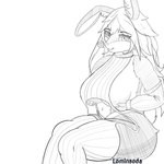 1:1 absurd_res anthro big_breasts black-and-white breasts clothing female hi_res lagomorph legwear leporid lominsoda mammal rabbit sketch solo thigh_highs