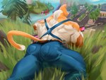 2024 aiming anthro back_muscles barazoku belt big_butt big_muscles bottomwear building bulge butt cldmkr clothed clothing day denim denim_bottomwear denim_clothing detailed_background domestic_cat epic_games felid feline felis fortnite fur grass gun handgun hi_res holster house huge_muscles jeans lying male mammal meowscles muscular muscular_anthro muscular_male musical_note musical_symbol on_front outside painterly pants pistol plant ranged_weapon rear_view rifle road rock sniper_rifle solo street_lamp suspenders symbol thick_thighs topless topless_anthro topless_male tree triceps tuft weapon