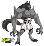 2008 abs alien anthro barefoot ben_10 big_bulge blitzwolfer bulge cartoon_network clothed clothing feet furious_(artist) loboan male muscular muscular_male omnitrix pants_only pecs solo topless