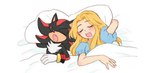 anthro bed black_body black_fur blush bodily_fluids clothed clothing duo eulipotyphlan eyes_closed female fur furniture gloves hair handwear hedgehog human male mammal maria_robotnik on_bed open_mouth saliva sega shadow_the_hedgehog simple_background sleeping sonic_the_hedgehog_(series) white_background yotsumeddd