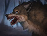 2020 arylena blood blue_eyes bodily_fluids canid canine canis detailed detailed_fur digital_media_(artwork) feral forest fur hi_res male mammal mythological_canine mythological_creature mythology plant rakan scar snarling solo tree were werecanid werecanine werewolf wolf