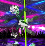 absurd_res anthro caliluminos dancing english_text equid equine genitals hasbro hi_res male mammal my_little_pony penis pole pole_dancing rave retro solo tagme text zebra