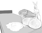 anthro balls beastars bed big_balls big_penis binibon123 black_and_white bodily_fluids breasts canid canine canis cock_vore cum cum_in_penis cum_inside domestic_rabbit duo dwarf_rabbit erection furniture genital_fluids genitals gynomorph hand_imprint haru_(beastars) head_in_penis hi_res huge_balls huge_penis hyper hyper_balls hyper_genitalia hyper_penis imprint inflation inside_balls intersex intersex/male lagomorph legoshi_(beastars) leporid male mammal monochrome netflix nipples nude on_bed oral oryctolagus penetration penile penis rabbit recursive_vore sex simple_background sitting vein veiny_balls veiny_penis vore wolf