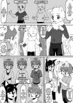 2019 anthro canid canine child clothing clothing_store comic dialogue english_text felid fitting_room fox hard_translated hi_res kaminosaki male mammal monochrome pantherine right_to_left shopping snow_leopard sportswear store text third-party_edit translated translation_edit young young_anthro young_male yuki_motoe