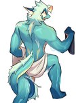 2024 3:4 anthro back_muscles biped blue_body blue_fur dragon fur furred_dragon furred_scalie hi_res jaybeyyy male muscular muscular_anthro muscular_male mythological_creature mythological_scalie mythology rear_view scalie solo towel towel_only white_body white_fur