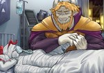 anthro asgore_dreemurr bandage bed boss_monster_(undertale) bovid caprine duo eyes_closed female fish furniture goat hair hi_res horn hospital hospital_bed male mammal marine thedarkzircon undertale_(series) undyne