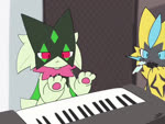 ambiguous_gender animated blue_eyes blue_markings claws convenient_power finger_claws fur generation_7_pokemon generation_9_pokemon green_body green_fur keyboard_cat keyboard_instrument legendary_pokemon markings meme meowscarada music musical_instrument musical_keyboard nintendo pawpads pink_pawpads playing_music plug_in pokemon pokemon_(species) red_eyes sound sparks tontaro webm yellow_body yellow_fur zeraora