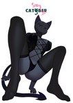 2022 absurd_res anthro biped black_body black_clothing black_legwear black_panties black_stockings black_topwear black_underwear breasts catober catober_2022 cleavage clothed clothing digital_media_(artwork) domestic_cat felid feline felis feliscede female foreshortening full-length_portrait green_eyes grey_body hi_res lacing legwear legwear_webbing_toes looking_at_viewer low-angle_view mammal narrowed_eyes navel panties portrait simple_background smile solo spade_tail stockings tail thigh_highs topwear underwear void_(feliscede) white_background