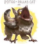 ambiguous_gender avian beak bird derp_eyes english_text feathered_wings feathers felid feline feral gryphon hybrid iguanamouth mammal meme mythological_avian mythological_creature mythology nope open_mouth pallas's_cat potoo quadruped signature simple_background solo tail text what wide_eyed wings yellow_eyes