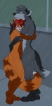 2010 ailurid anthro breasts canid canine canis demicoeur detailed_background digital_media_(artwork) duo female fur green_eyes grey_body grey_fur hair hug male male/female mammal maria_paprika markings nude one_eye_closed orange_body orange_fur outside paprika_(paprika_oc) purple_eyes raining red_hair red_panda ring_(marking) ringed_tail romantic romantic_couple sad short_hair side_boob standing street striped_markings striped_tail stripes tail tail_markings wet wolf