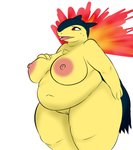 absurd_res anthro anthrofied areola belly big_belly big_breasts bodily_fluids breasts breath chest_tuft curvy_figure embarrassed female fire generation_2_pokemon genitals hi_res huge_belly huge_breasts hyper hyper_belly nintendo nipples obese obese_anthro obese_female open_mouth overweight overweight_anthro overweight_female panting plantedpot pokemon pokemon_(species) pussy solo sweat thick_thighs tongue tongue_out tuft typhlosion wide_hips