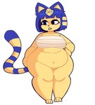 2024 3_toes aliasing animal_crossing animal_humanoid ankha_(animal_crossing) bandeau bangs barefoot belly belly_overhang big_belly black_nose blue_body blue_fur blue_hair bob_cut bottomless bottomless_female bottomless_humanoid breasts cat_humanoid cel_shading chest_wraps clothed clothing digital_media_(artwork) domestic_cat eyelashes featureless_crotch feet felid felid_humanoid feline feline_humanoid felis female female_humanoid front_view full-length_portrait fur hair hand_on_hip humanoid itislundi mammal mammal_humanoid markings medium_breasts multicolored_body multicolored_fur navel nintendo open_mouth overweight overweight_female overweight_humanoid pear-shaped_figure portrait pupils shaded simple_background solo standing striped_markings striped_tail stripes tail tail_markings thick_thighs toes topwear two_tone_body two_tone_fur uraeus white_background wide_hips wraps yellow_body yellow_fur yellow_inner_ear