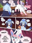 3:4 3_toes absurd_res blue_body clothed clothing comic dialogue eevee eeveelution egg english_text eti_(utopianvee) feet female feral generation_1_pokemon generation_4_pokemon generation_6_pokemon glaceon group hi_res jenny_(utopian_vee) maid_uniform male male/female mammal mochi_(snowyembers) nintendo pokemon pokemon_(species) pokemon_egg pokemon_unite simple_background sylveon talking_feral tea_party_style_glaceon text toes uniform utopianvee