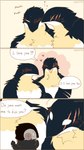 ambiguous_gender anthro avian baby beak bird black_body black_feathers blush blush_lines comic dialogue digital_media_(artwork) english_text eyes_closed feathers grey_body grey_feathers hi_res kissing kissing_cheek kissing_sound_effect male pegu2726 penguin scar simple_background speech_bubble text white_body white_feathers young young_anthro